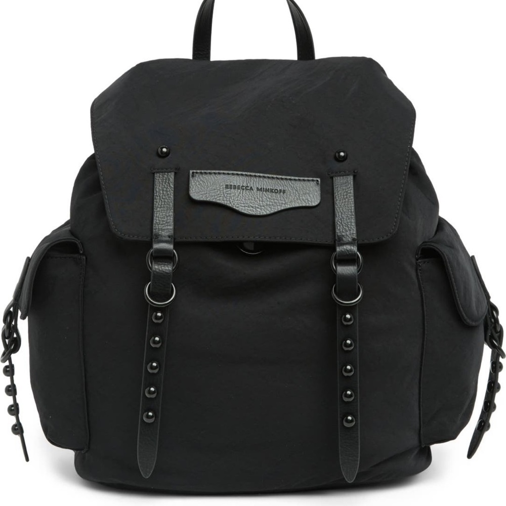 Rebecca Minkoff Black Backpack with Flap and Side Pockets